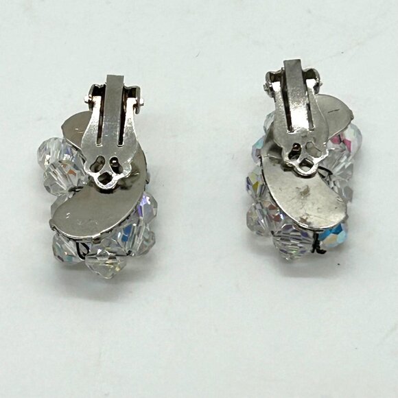 Vintage Aurora Borealis Beaded Clip-On Ear Climbers Elegant Bridal Prom Retro - Picture 3 of 9